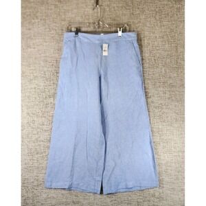 LOFT Linen Blend Crop Pants Womens *M-L 33x25 Blue Wide Leg Pullon Coastal NWT